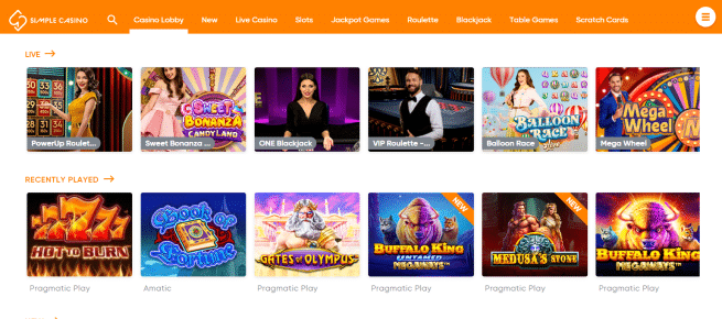 Spelaanbod Simple Casino is net zo simpel